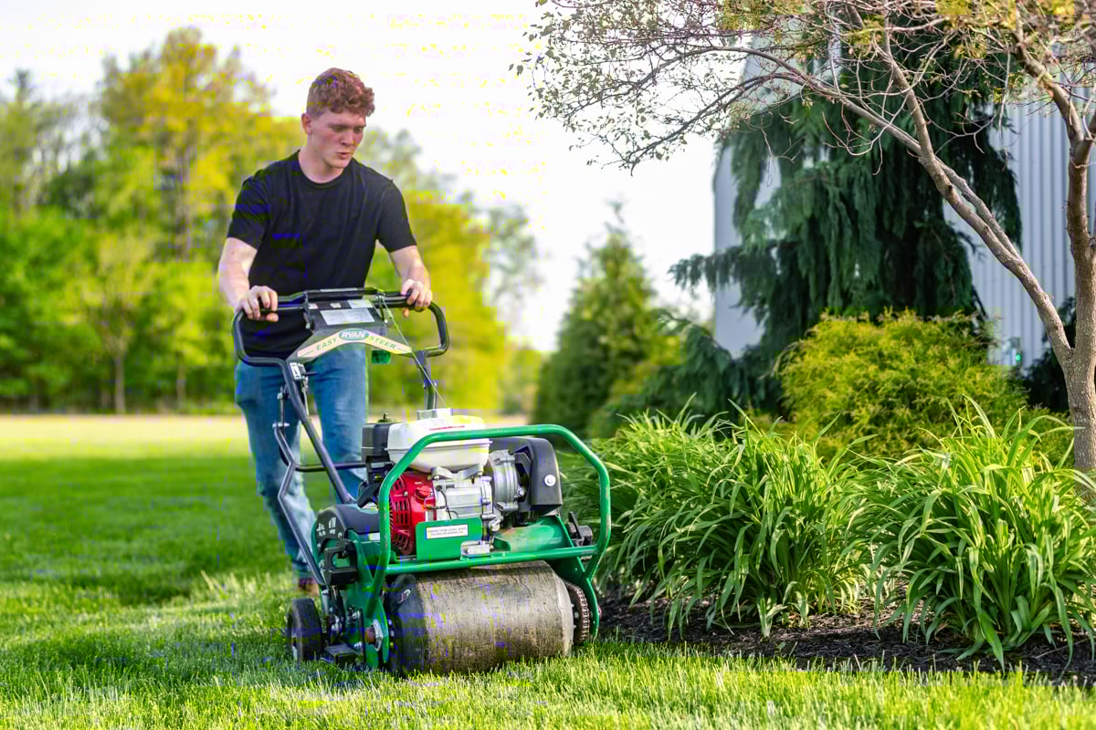 diy homeowner aerator struggle hard lawn grass 11