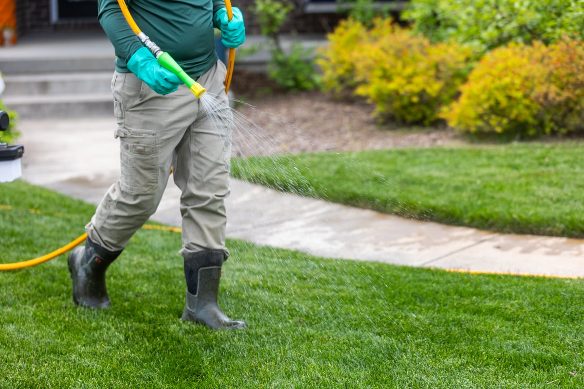 spraying a Grub XL application to prevent grub damage